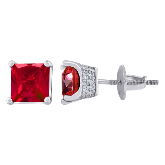 925 Sterling Silver Womens Red Princess Cut Cubic Zirconia 6mm Square Classic Studs Earrings