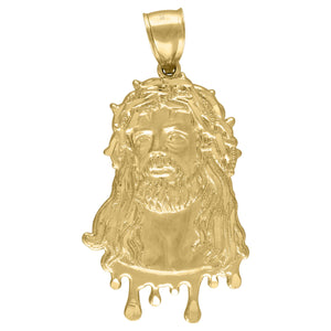 10kt Yellow Gold Unisex Dripping Jesus Face Religious Charm Pendant