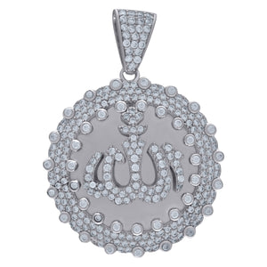 925 Sterling Silver Unisex Cubic Zirconia Religious Allah Charm Pendant