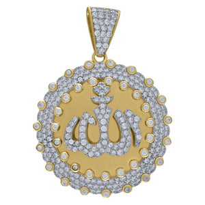 925 Sterling Silver Yellow-tone Unisex Cubic Zirconia Religious Allah Charm Pendant