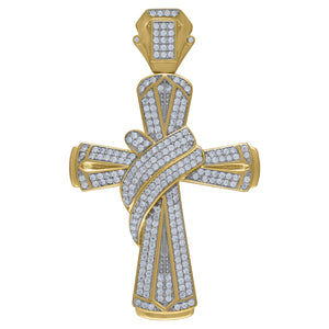 925 Sterling Silver Yellow-tone Unisex CZ Cross Religious Charm Pendant