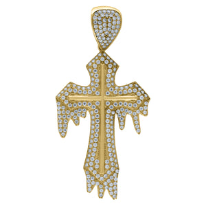 10kt Yellow Gold Mens Women Cubic Zirconia Cubic-zirconia Dripping Cross Religious Charm Pendant