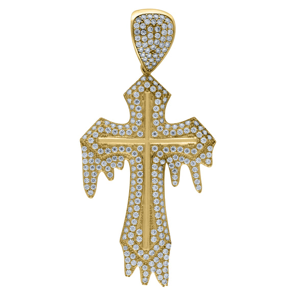10kt Yellow Gold Mens Women Cubic Zirconia Cubic-zirconia Dripping Cross Religious Charm Pendant