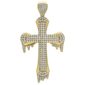 10kt Yellow Gold Mens Women Cubic Zirconia Cubic-zirconia Dripping Cross Religious Charm Pendant