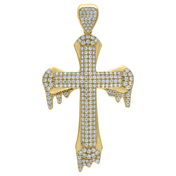 10kt Yellow Gold Mens Women Cubic Zirconia Cubic-zirconia Dripping Cross Religious Charm Pendant