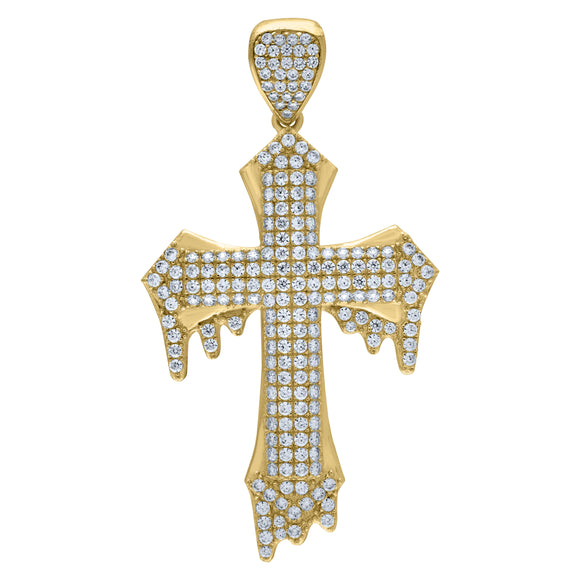 10kt Yellow Gold Mens Women Cubic Zirconia Cubic-zirconia Dripping Cross Religious Charm Pendant