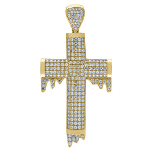 10kt Yellow Gold Mens Women Cubic Zirconia Cubic-zirconia Dripping Cross Religious Charm Pendant