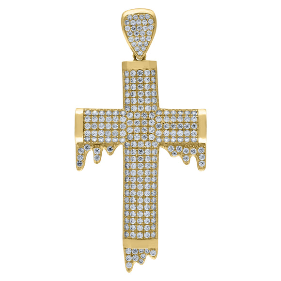 10kt Yellow Gold Mens Women Cubic Zirconia Cubic-zirconia Dripping Cross Religious Charm Pendant