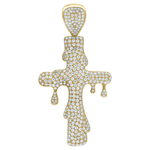 10kt Yellow Gold Mens Women Cubic Zirconia Cubic-zirconia Dripping Cross Religious Charm Pendant