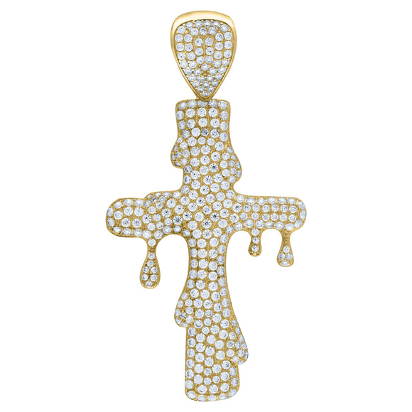 10kt Yellow Gold Mens Women Cubic Zirconia Cubic-zirconia Dripping Cross Religious Charm Pendant