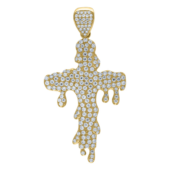 10kt Yellow Gold Mens Women Cubic Zirconia Cubic-zirconia Dripping Cross Religious Charm Pendant