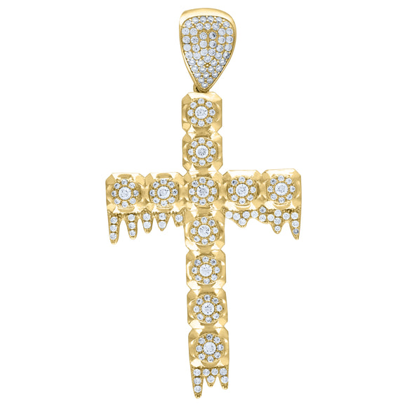 10kt Yellow Gold Mens Women Cubic Zirconia Cubic-zirconia Dripping Cross Religious Charm Pendant