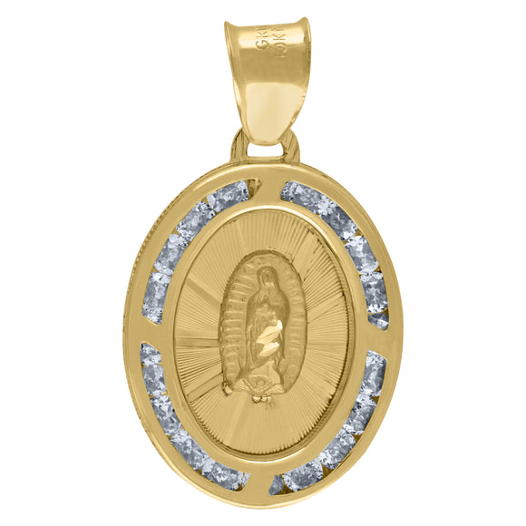 10kt Yellow Gold Unisex Cubic Zirconia Cubic-zirconia Lady Of Guadalupe Religious Oval Medal Charm Pendant