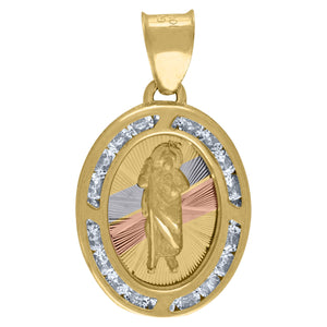 10kt Tri-Color Gold Unisex Cubic Zirconia Cubic-zirconia Saint Jude Religious Oval Charm Pendant