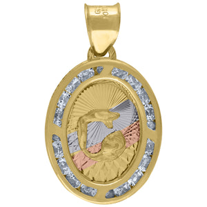 10kt Tri-Color Gold Unisex Cubic Zirconia Cubic-zirconia Religious Oval Charm Pendant