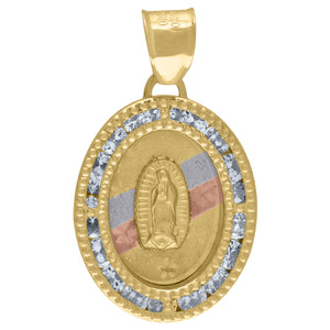 10kt Tri-Color Gold Unisex Cubic Zirconia Cubic-zirconia Lady Of Guadalupe Religious Oval Charm Pendant