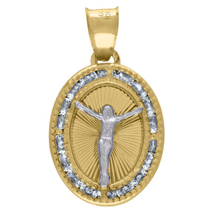 10kt Two-Tone Gold Unisex Cubic Zirconia Cubic-zirconia Crucifix Religious Oval Charm Pendant