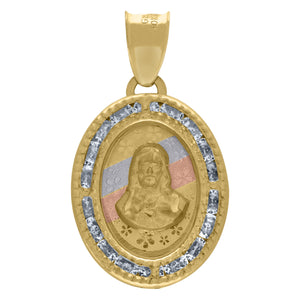 10kt Tri-Color Gold Unisex Cubic Zirconia Cubic-zirconia Religious Oval Charm Pendant