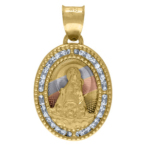 10kt Tri-Color Gold Unisex Cubic Zirconia Cubic-zirconia Lady of Loreto Religious Oval Charm Pendant