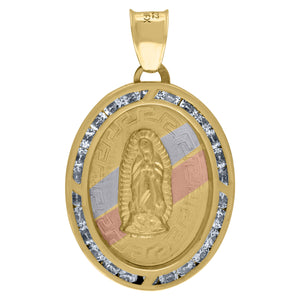 10kt Tri-Color Gold Unisex Cubic Zirconia Cubic-zirconia Lady Of Guadalupe Religious Oval Charm Pendant