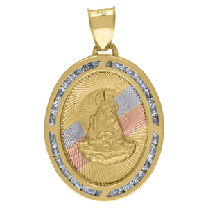 10kt Tri-Color Gold Unisex Cubic Zirconia Cubic-zirconia Lady of Loreto Religious Oval Charm Pendant