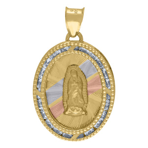 10kt Tri-Color Gold Unisex Cubic Zirconia Cubic-zirconia Lady Of Guadalupe Religious Oval Charm Pendant