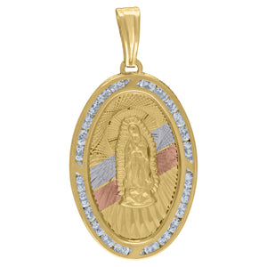 10kt Tri-tone Gold Unisex Cubic Zirconia Cubic-zirconia Diamond-cut Lady Of Guadalupe Religious Pendant