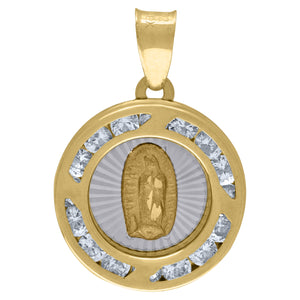 10kt Two-Tone Gold Unisex Cubic Zirconia Cubic-zirconia Lady Of Guadalupe Religious Round Charm Pendant