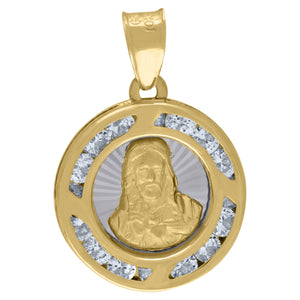 10kt Two-Tone Gold Unisex Cubic Zirconia Cubic-zirconia Religious Round Charm Pendant