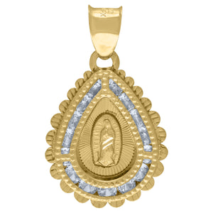10kt Yellow Gold Unisex Cubic Zirconia Cubic-zirconia Lady Of Guadalupe Religious Tear Drop Charm Pendant