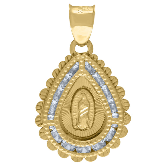10kt Yellow Gold Unisex Cubic Zirconia Cubic-zirconia Lady Of Guadalupe Religious Tear Drop Charm Pendant