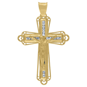 10kt Yellow Gold Unisex Cubic Zirconia Cubic-zirconia Crucifix Cross Religious Charm Pendant