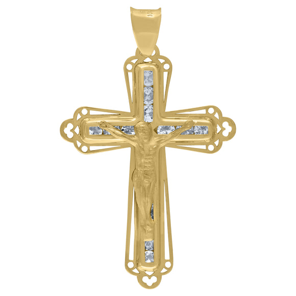 10kt Yellow Gold Unisex Cubic Zirconia Cubic-zirconia Crucifix Cross Religious Charm Pendant