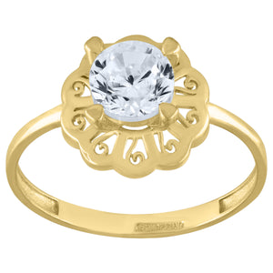 10kt Yellow Gold Womens Round Cubic Zirconia Floral Engagement Ring
