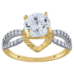10kt Two-tone Gold Womens Round Cubic Zirconia DC Heart Engagement Ring