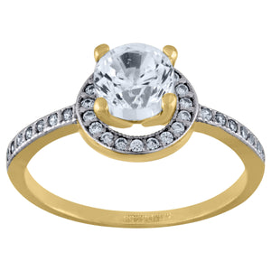 10kt Two-tone Gold Womens Round Cubic Zirconia Halo Engagement Ring