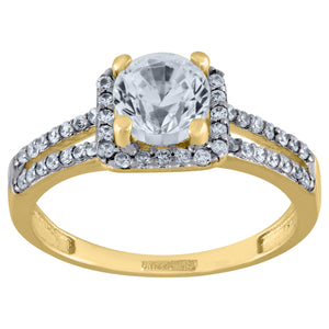 10kt Two-tone Gold Womens Round Cubic Zirconia Square Halo Engagement Ring