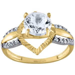 10kt Two-tone Gold Womens Round Cubic Zirconia DC Heart Engagement Ring