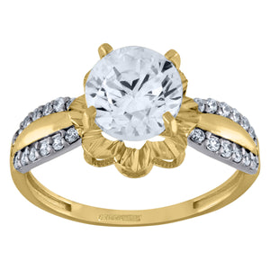 10kt Two-tone Gold Womens Round Cubic Zirconia DC Floral Engagement Ring