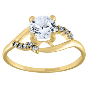 10kt Yellow Gold Womens Round Cubic Zirconia Twisted Engagement Ring