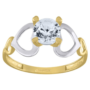 10kt Two-tone Gold Womens Round Cubic Zirconia Heart Engagement Ring