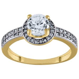 10kt Two-tone Gold Womens Round Cubic Zirconia Halo Engagement Ring