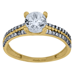 10kt Two-tone Gold Womens Round Cubic Zirconia Double Row Engagement Ring
