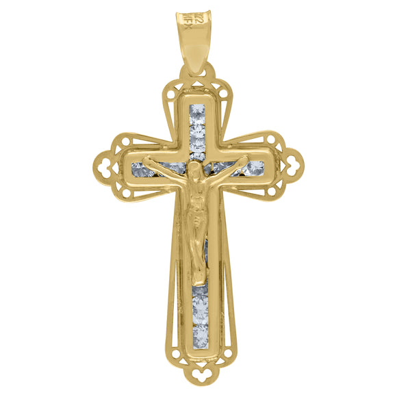 10kt Yellow Gold Unisex Cubic Zirconia Cubic-zirconia Crucifix Cross Religious Charm Pendant