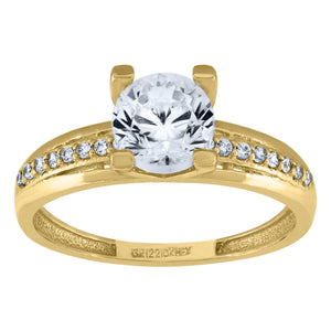 10kt Yellow Gold Womens Round Cubic Zirconia Engagement Ring
