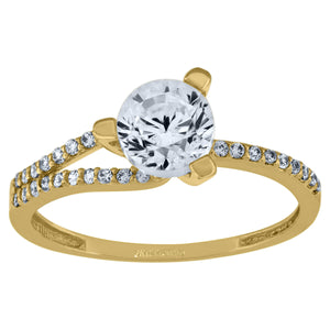 10kt Yellow Gold Womens Round Cubic Zirconia Engagement Ring
