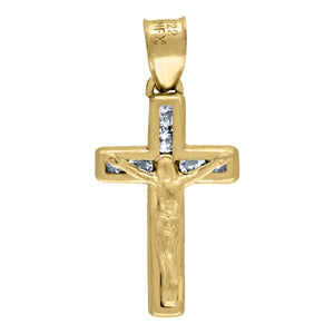 14kt Yellow Gold Unisex CZ Crucifix Cross Religious Charm Pendant