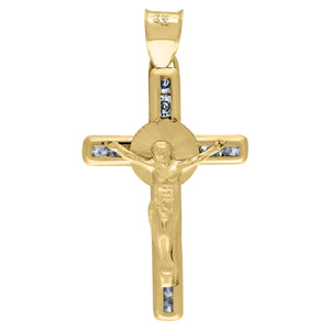 14kt Yellow Gold Unisex CZ Crucifix Cross Religious Charm Pendant