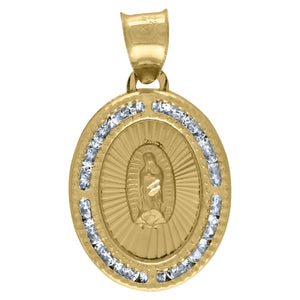 14kt Yellow Gold Unisex CZ Textured Lady Of Guadalupe Religious Oval Charm Pendant