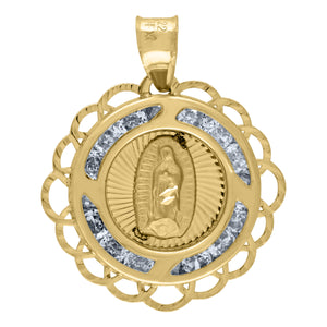 14kt Yellow Gold Unisex CZ Textured Lady Of Guadalupe Religious Charm Pendant